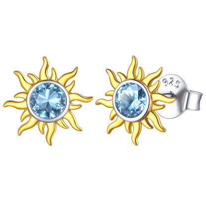  Birthstone Sterling Silver Dainty Small Round Sun Stud Earrings for Women Mar