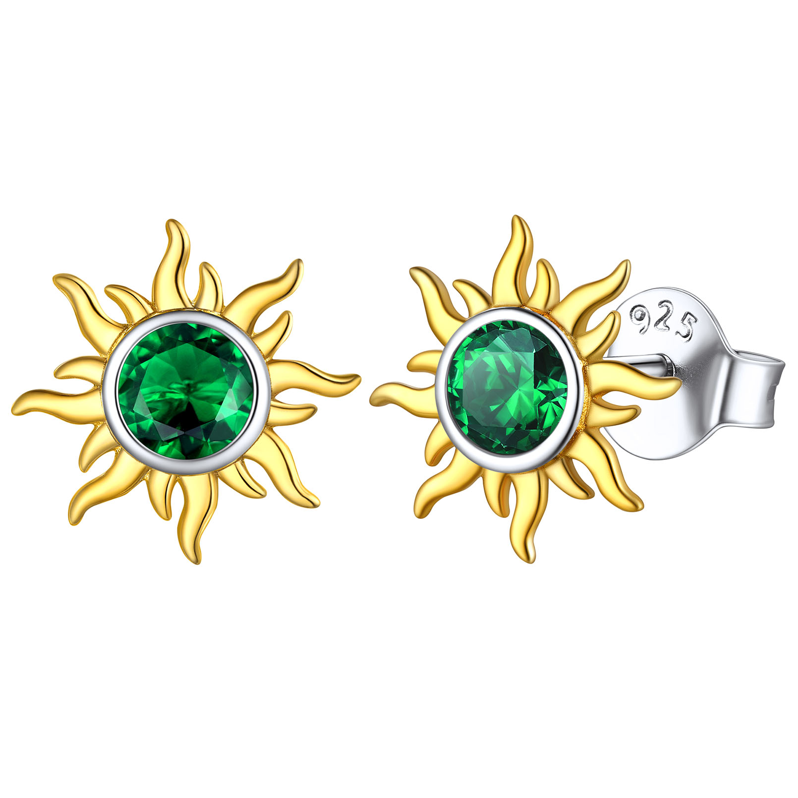  Birthstone Sterling Silver Dainty Small Round Sun Stud Earrings for Women May