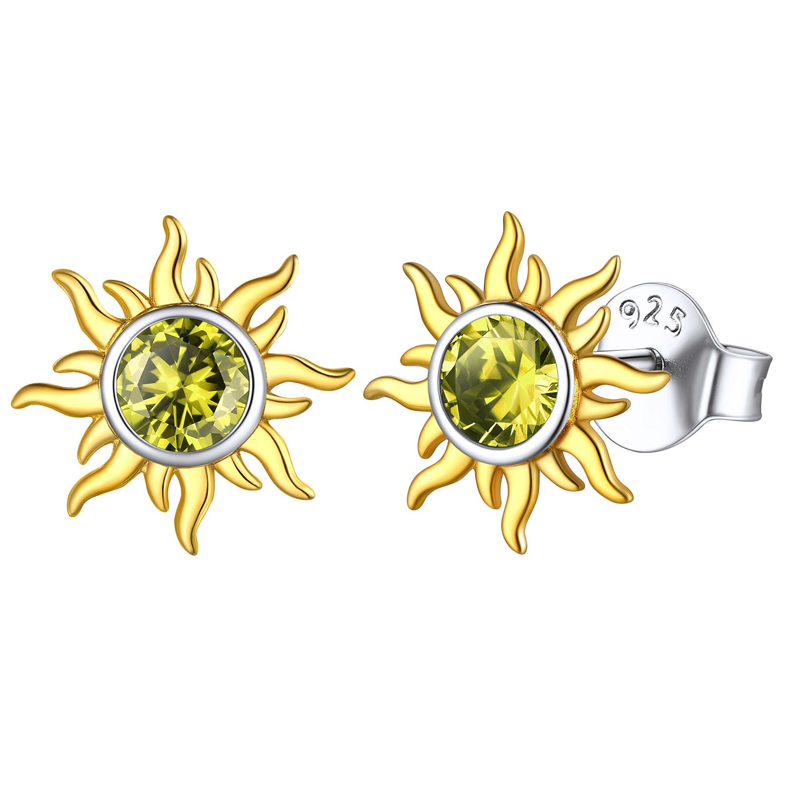  Birthstone Sterling Silver Dainty Small Round Sun Stud Earrings for Women Aug
