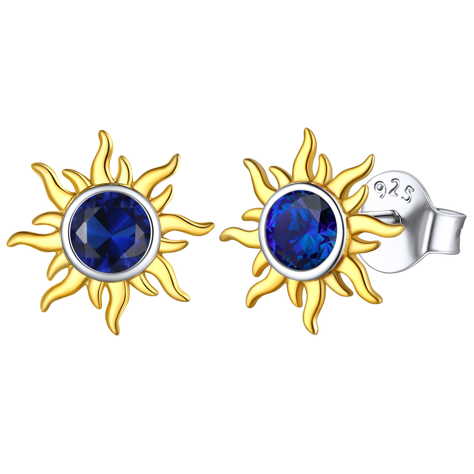  Birthstone Sterling Silver Dainty Small Round Sun Stud Earrings for Women Sep