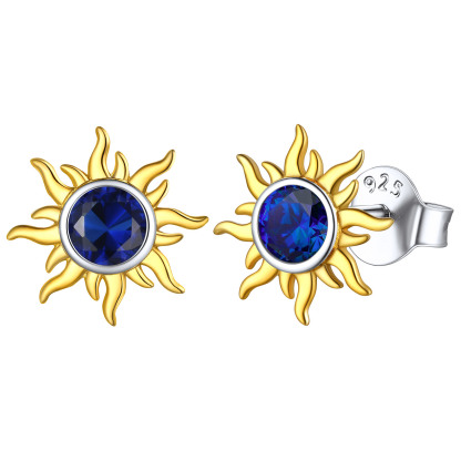  Birthstone Sterling Silver Dainty Small Round Sun Stud Earrings for Women Sep