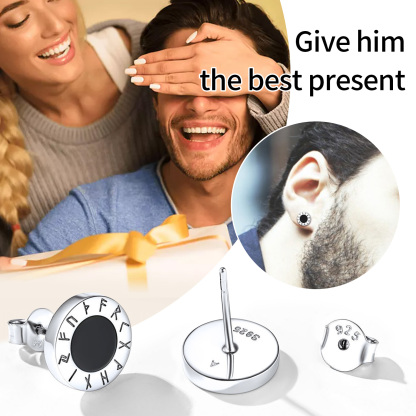 Sterling Silver Viking Rune Black Onyx Stud Earrings gift