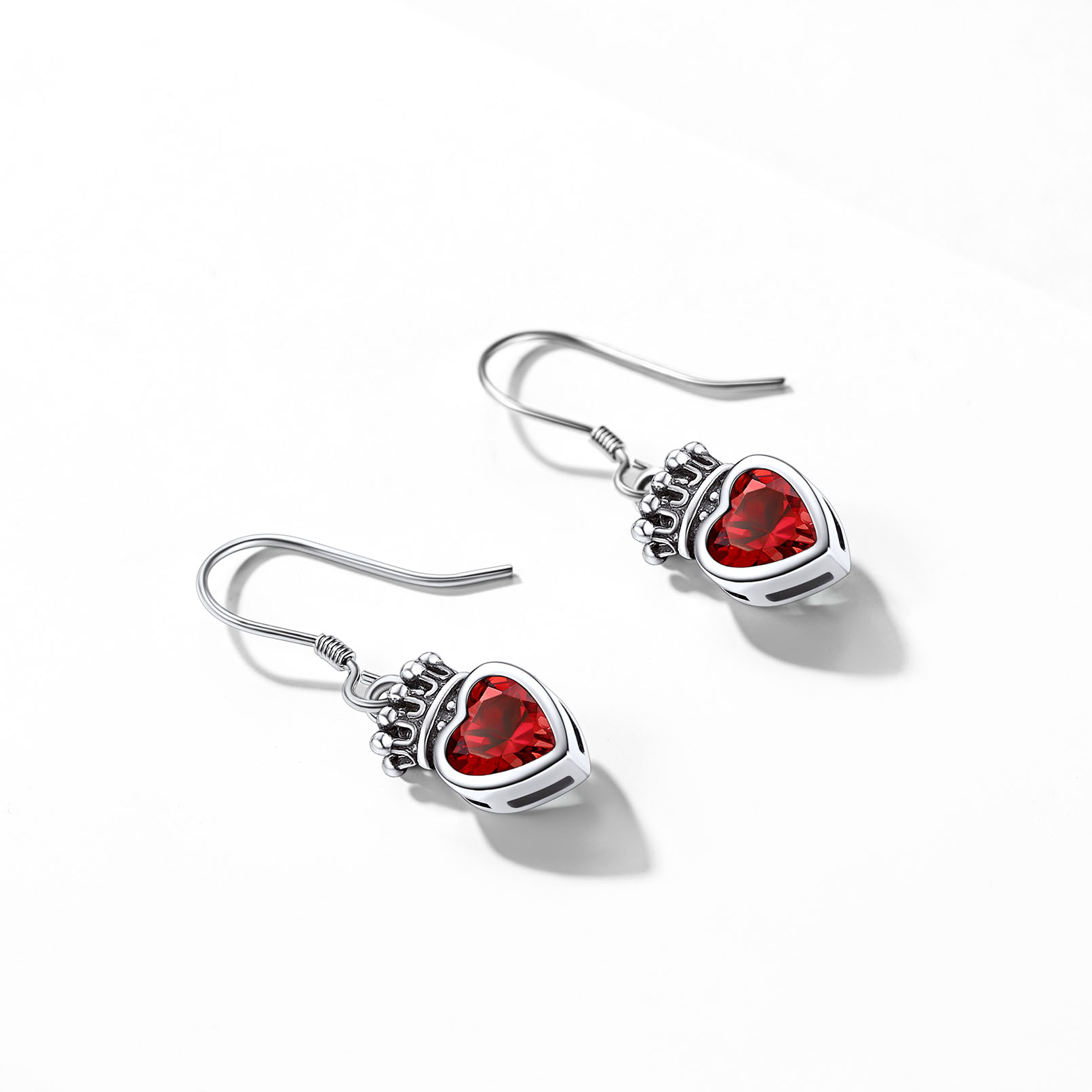 Flash Sale 925 Sterling Silver Crown Birthstone Heart Drop Earrings
