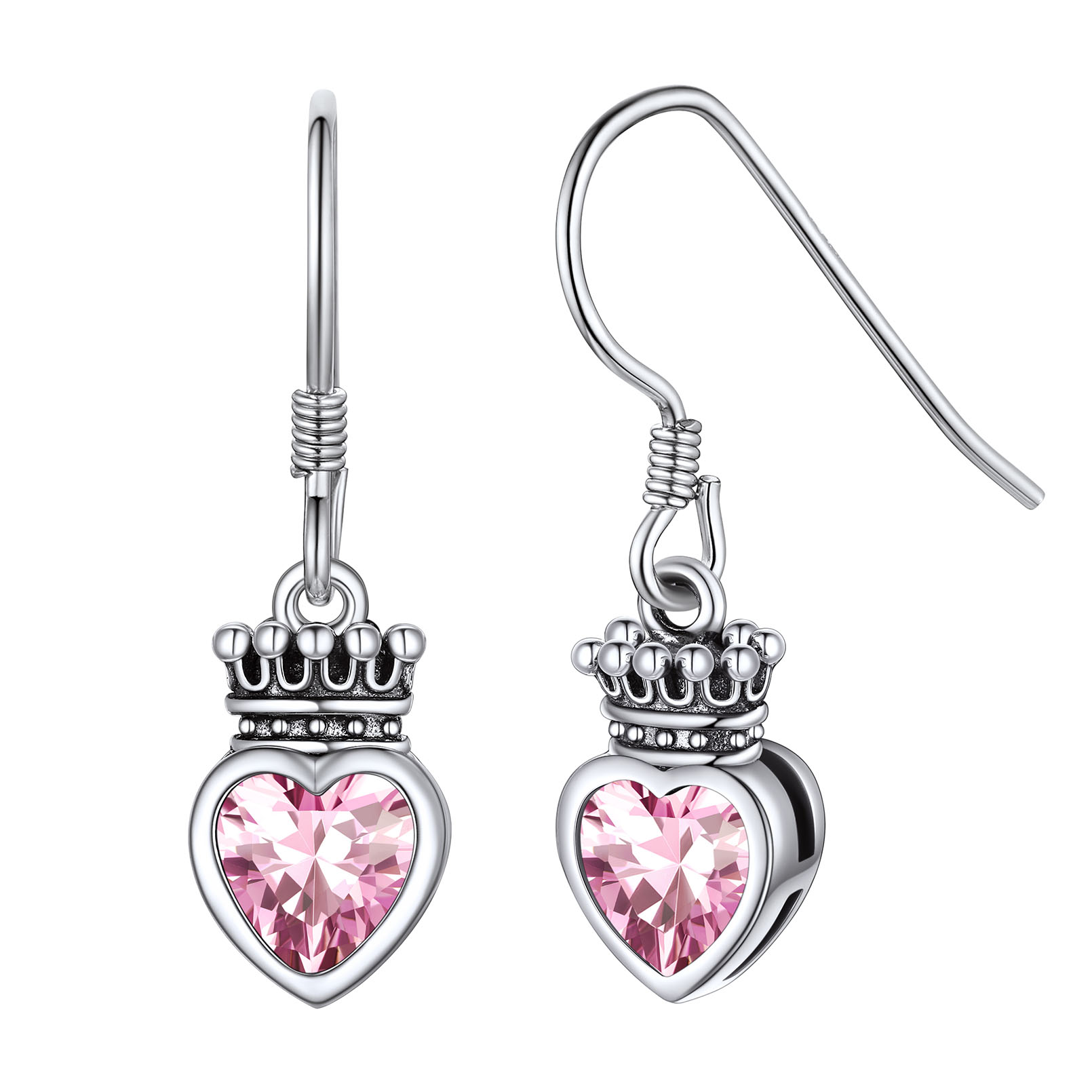 Flash Sale 925 Sterling Silver Crown Birthstone Heart Drop Earrings