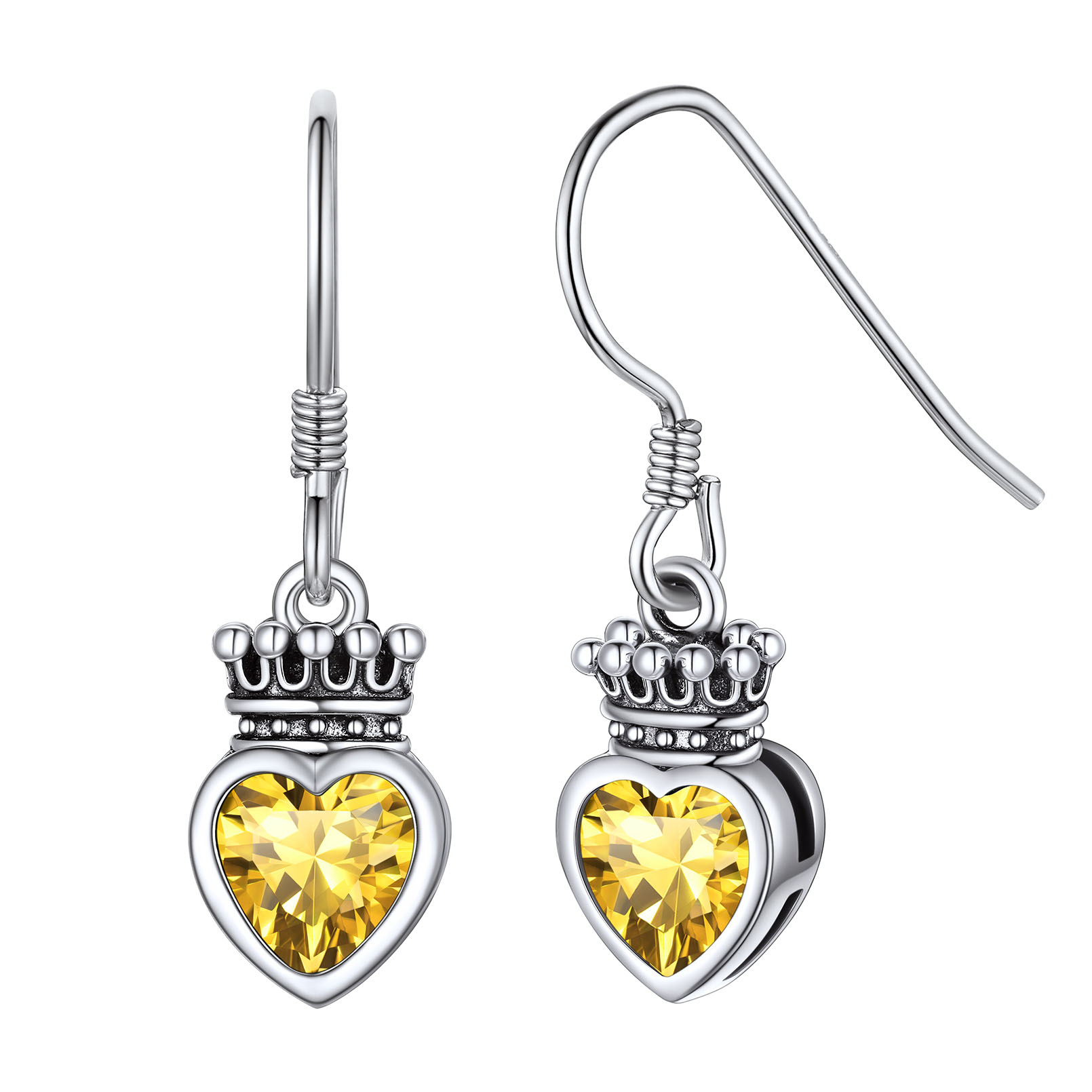 Flash Sale 925 Sterling Silver Crown Birthstone Heart Drop Earrings