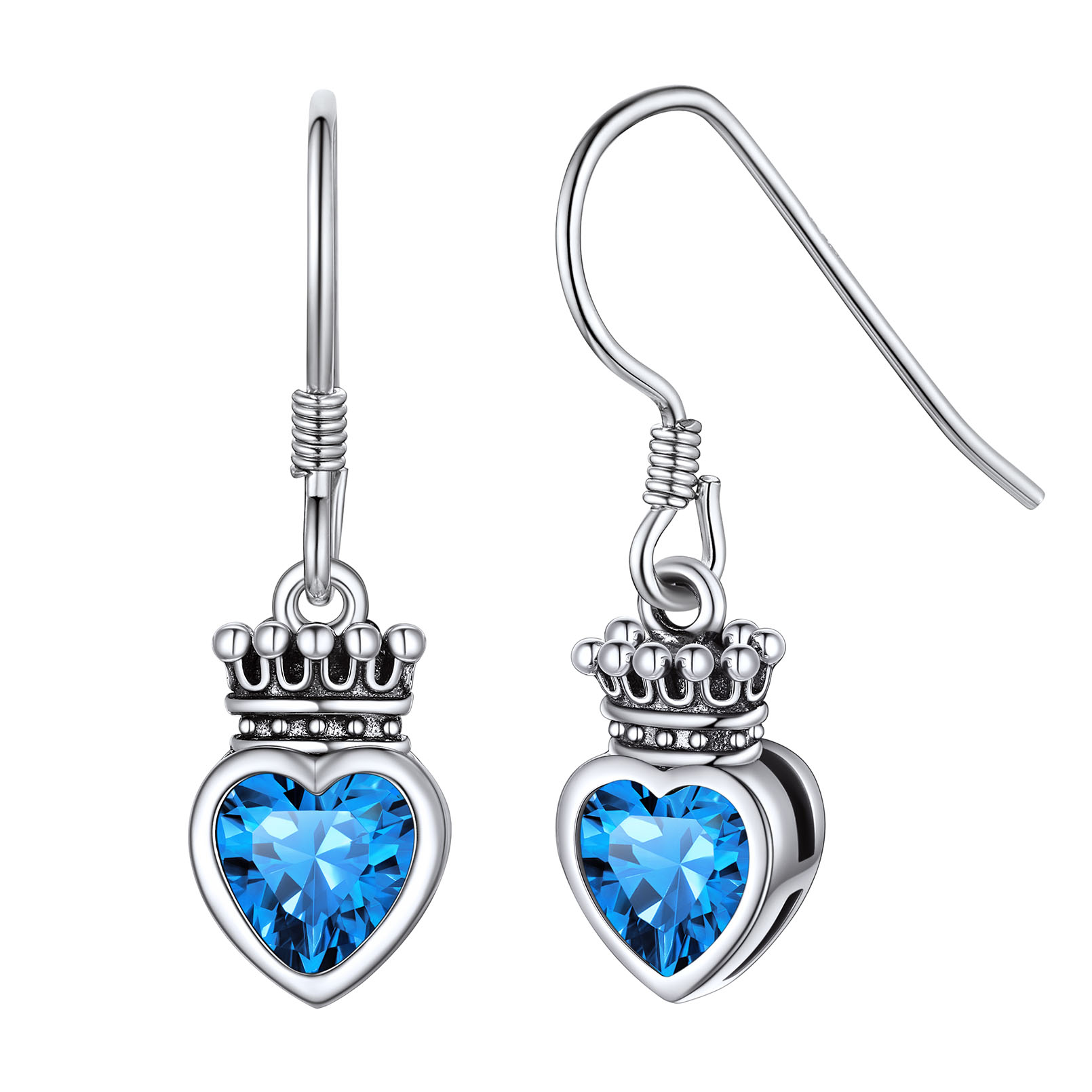 Flash Sale 925 Sterling Silver Crown Birthstone Heart Drop Earrings