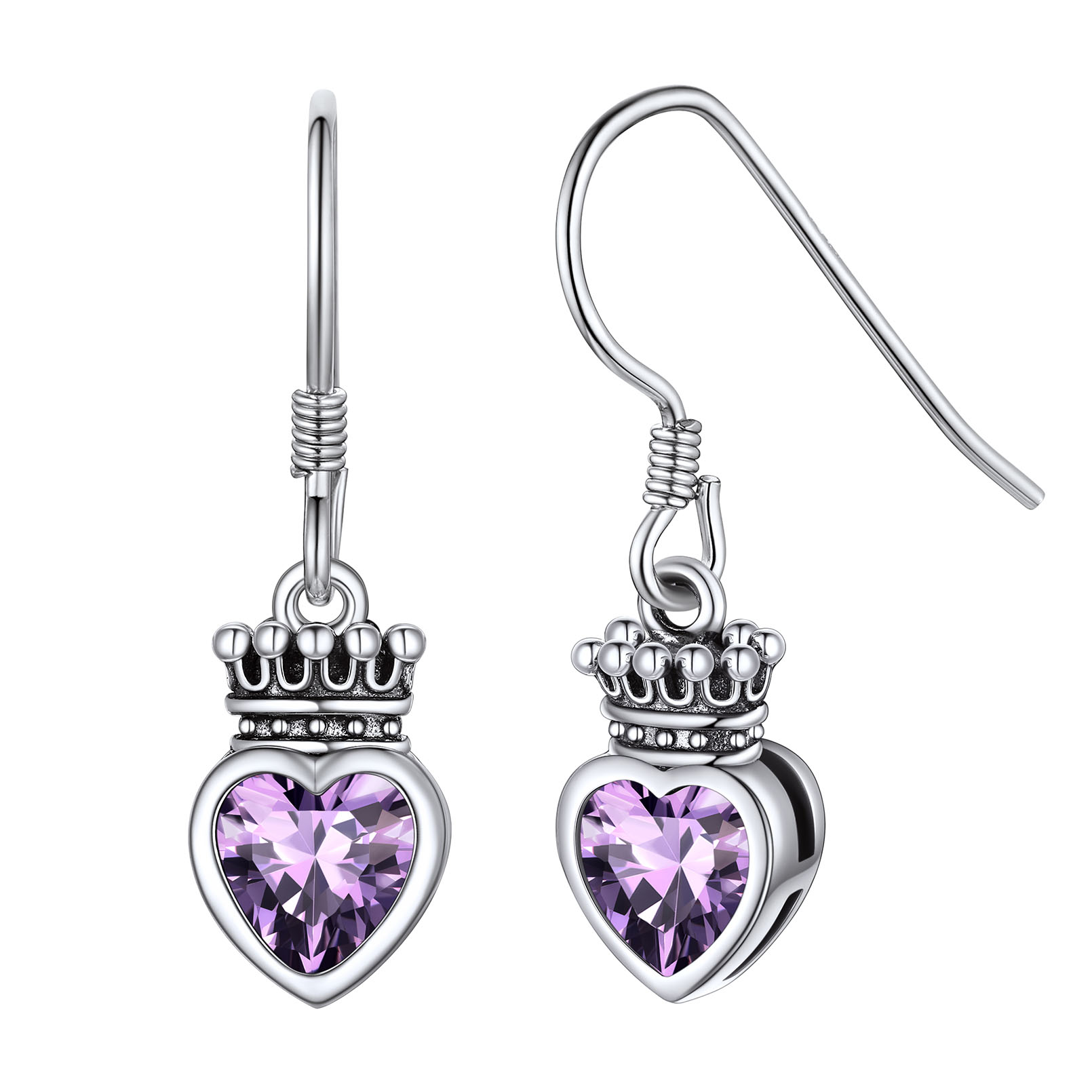 Flash Sale 925 Sterling Silver Crown Birthstone Heart Drop Earrings
