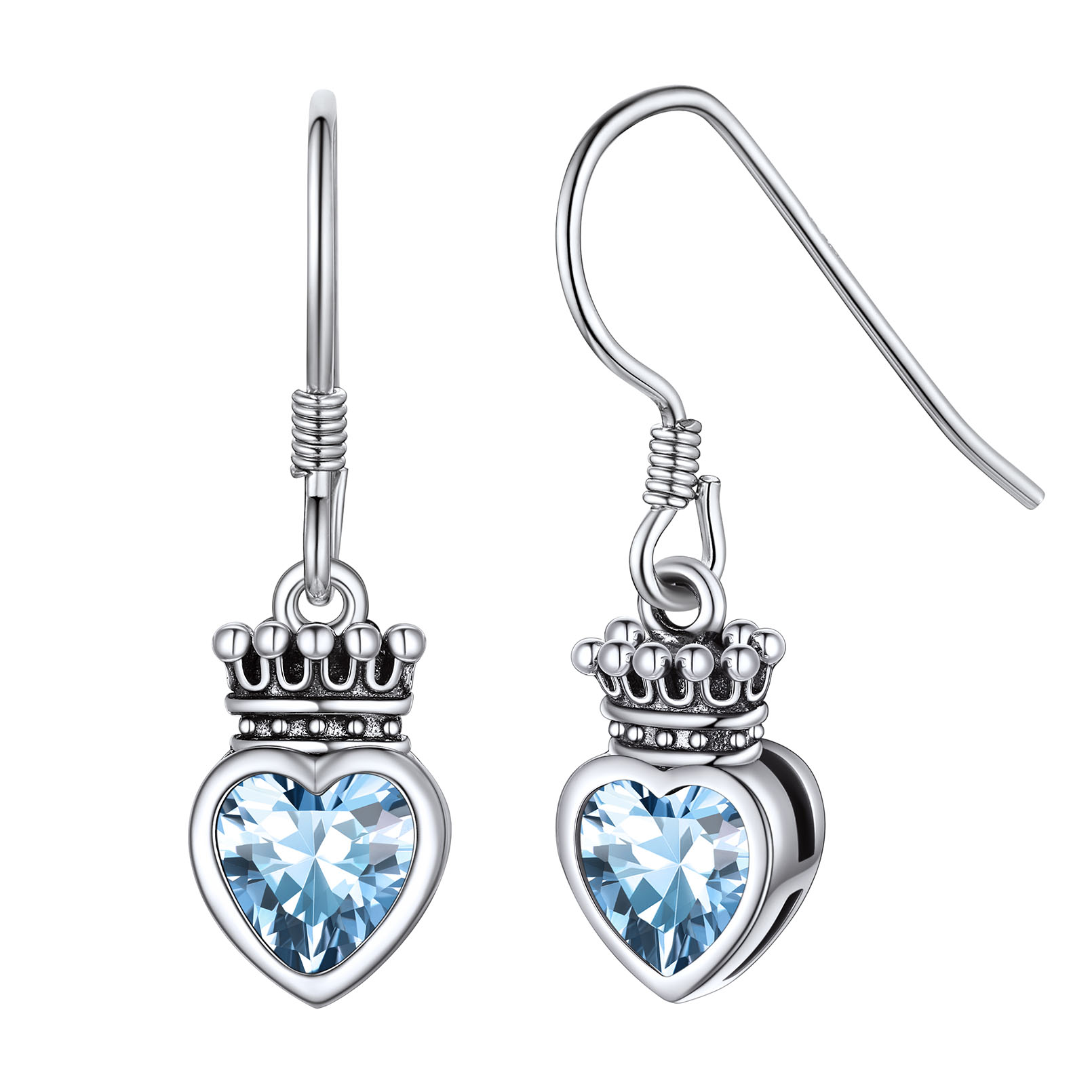 Flash Sale 925 Sterling Silver Crown Birthstone Heart Drop Earrings