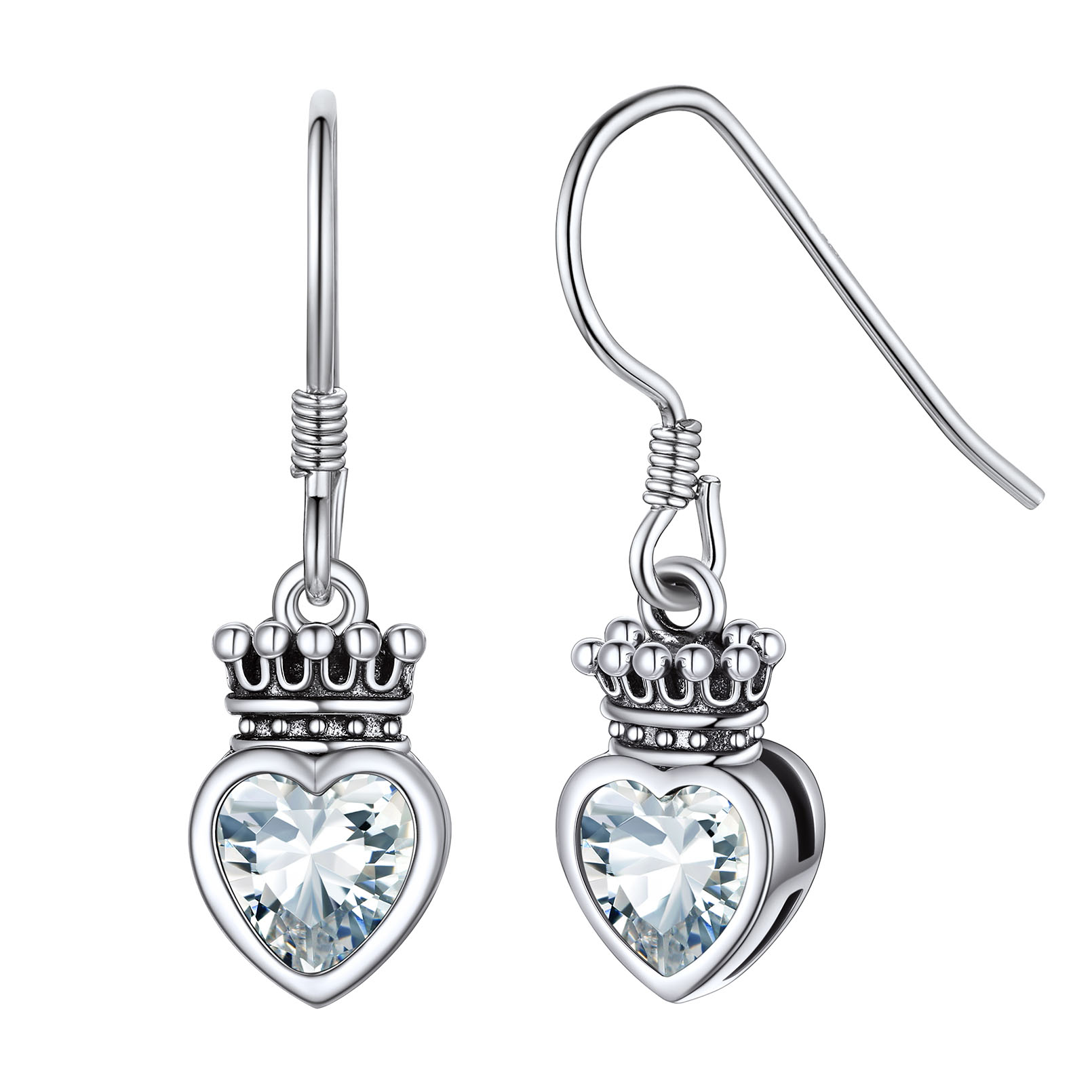 Flash Sale 925 Sterling Silver Crown Birthstone Heart Drop Earrings