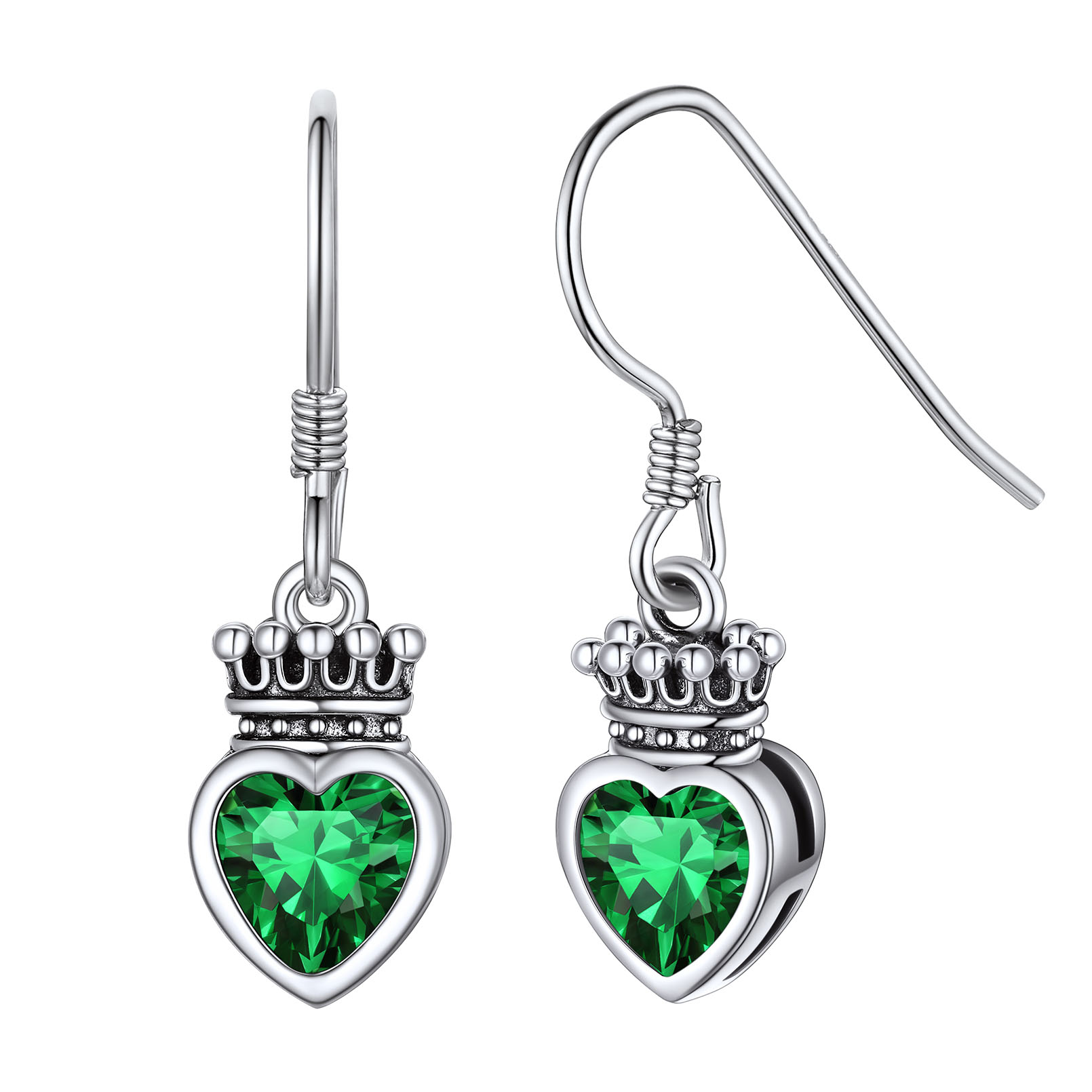 Flash Sale 925 Sterling Silver Crown Birthstone Heart Drop Earrings