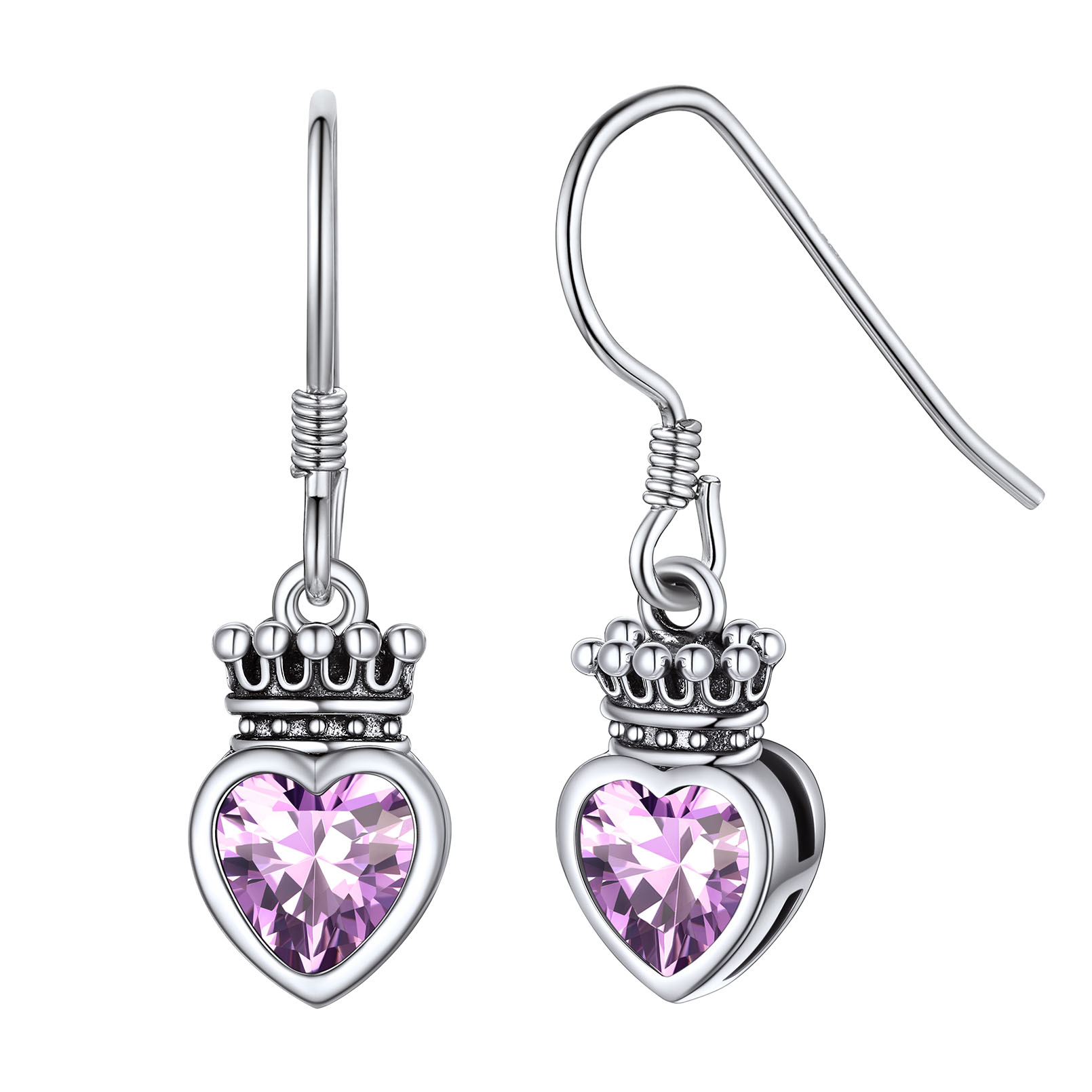 Flash Sale 925 Sterling Silver Crown Birthstone Heart Drop Earrings