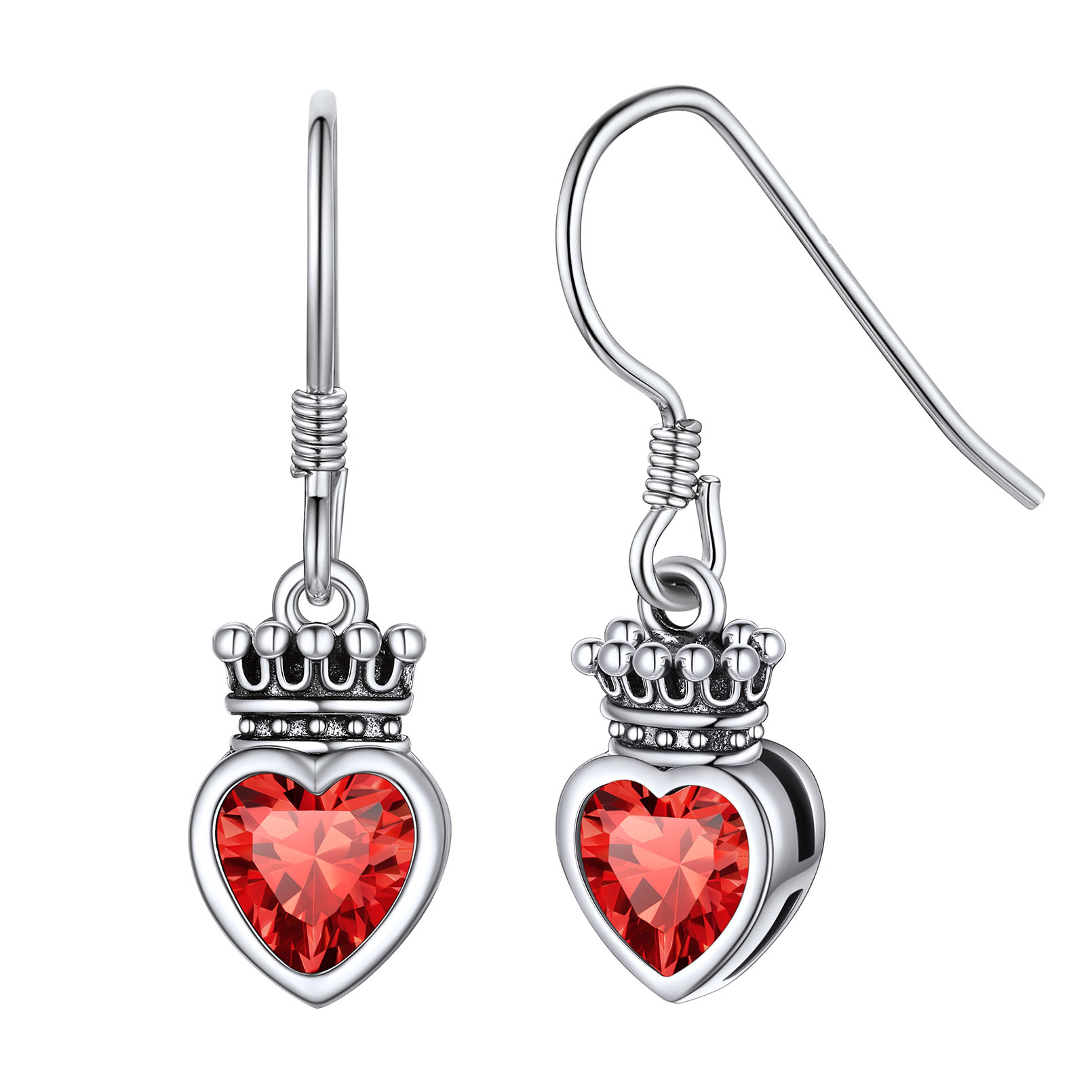 Flash Sale 925 Sterling Silver Crown Birthstone Heart Drop Earrings