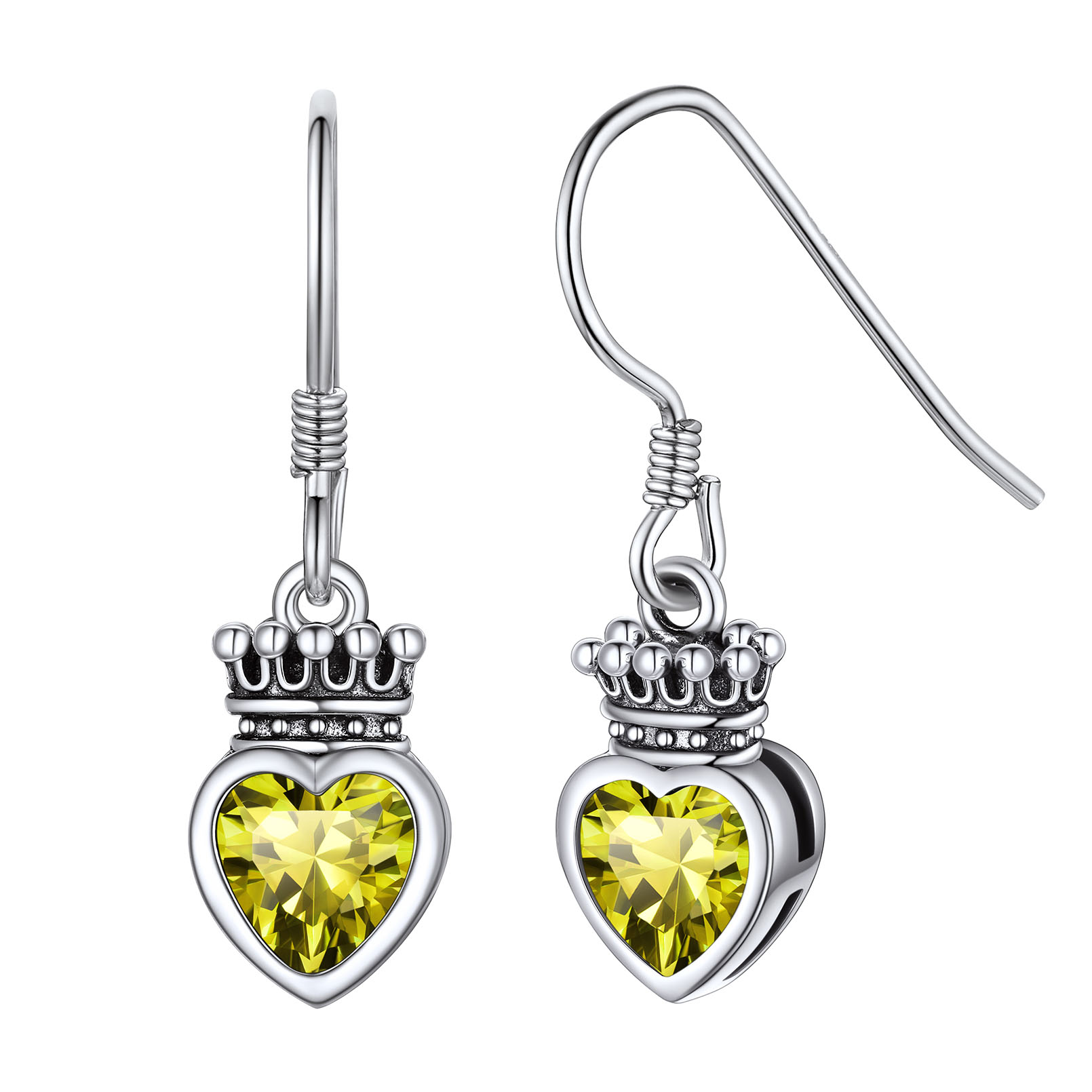 Flash Sale 925 Sterling Silver Crown Birthstone Heart Drop Earrings