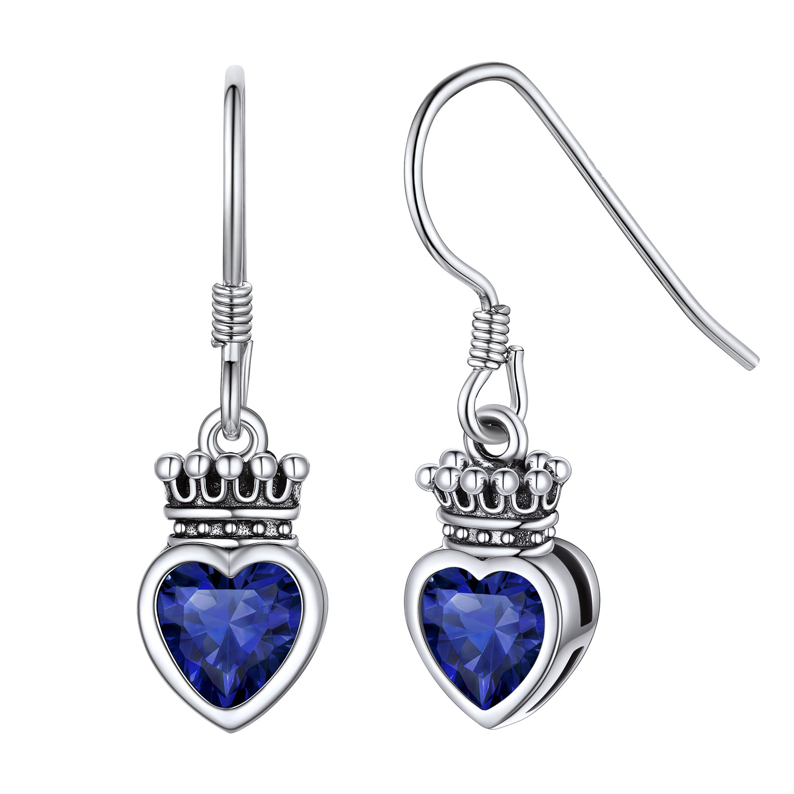 Flash Sale 925 Sterling Silver Crown Birthstone Heart Drop Earrings