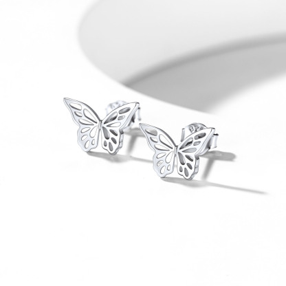Sterling Silver Dainty Butterfly Stud Earrings For Women DETAIL