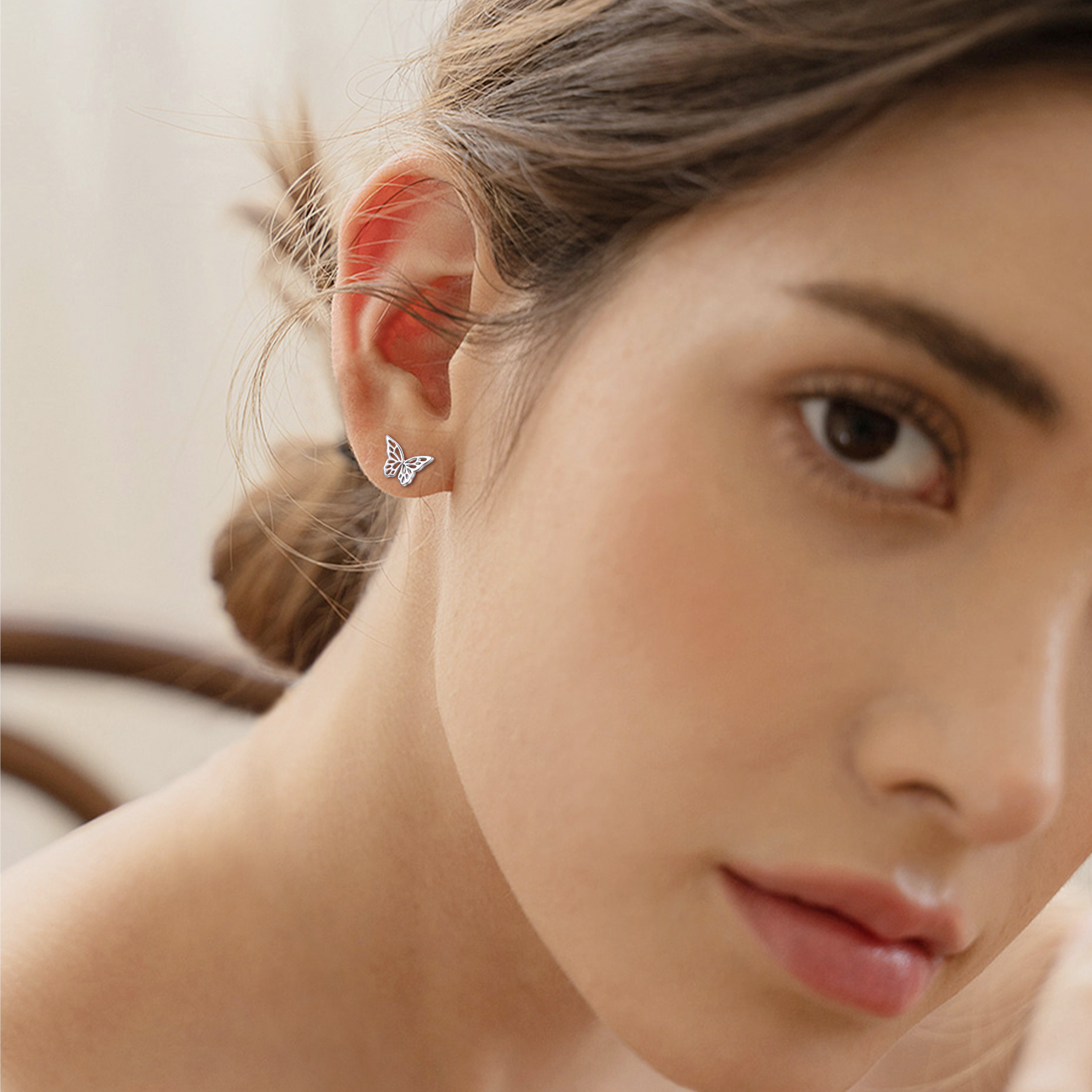Sterling Silver Dainty Butterfly Stud Earrings For Women MODEL