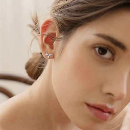 Sterling Silver Dainty Butterfly Stud Earrings For Women MODEL