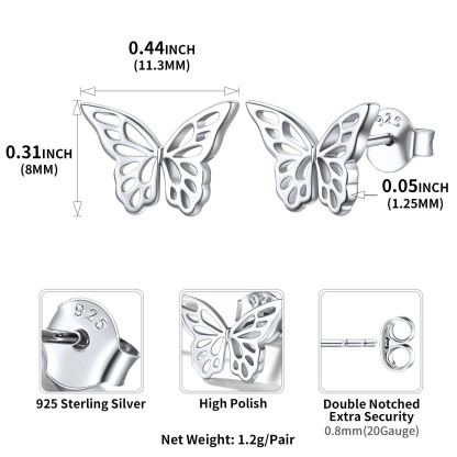 Sterling Silver Dainty Butterfly Stud Earrings For Women SIZE