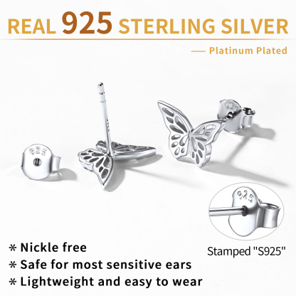 Sterling Silver Dainty Butterfly Stud Earrings 