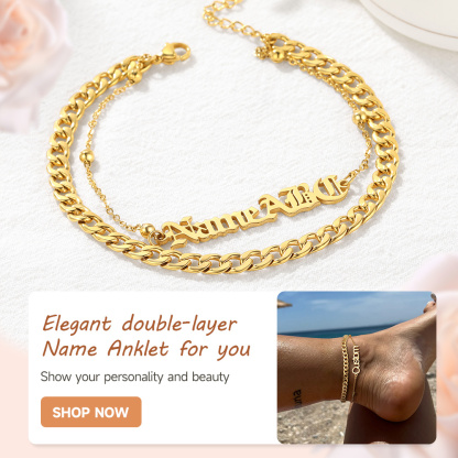 Name Layered Chain Anklets For Women gold