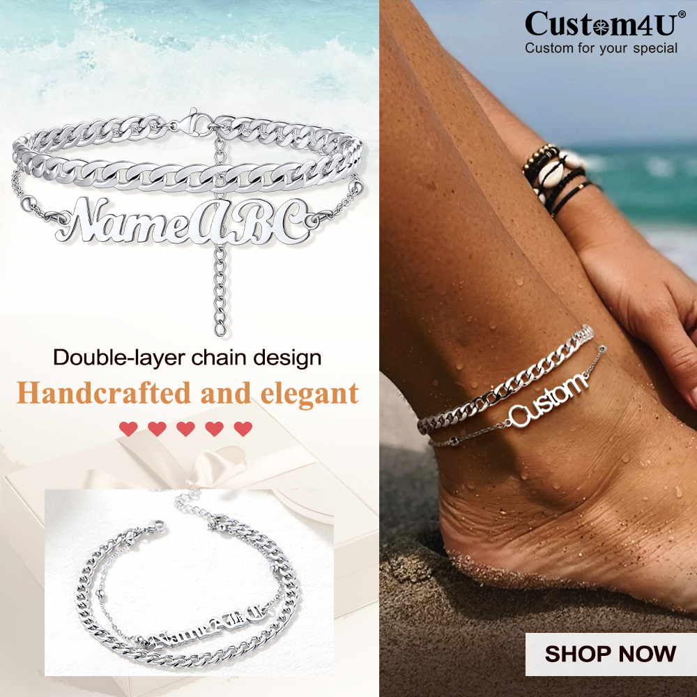 Personalized Name Layered Chain Anklets 