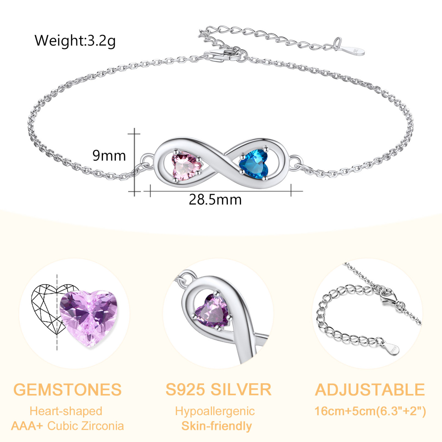 Personalized Birthstone Infinity Engraved Name Ankle Bracelet