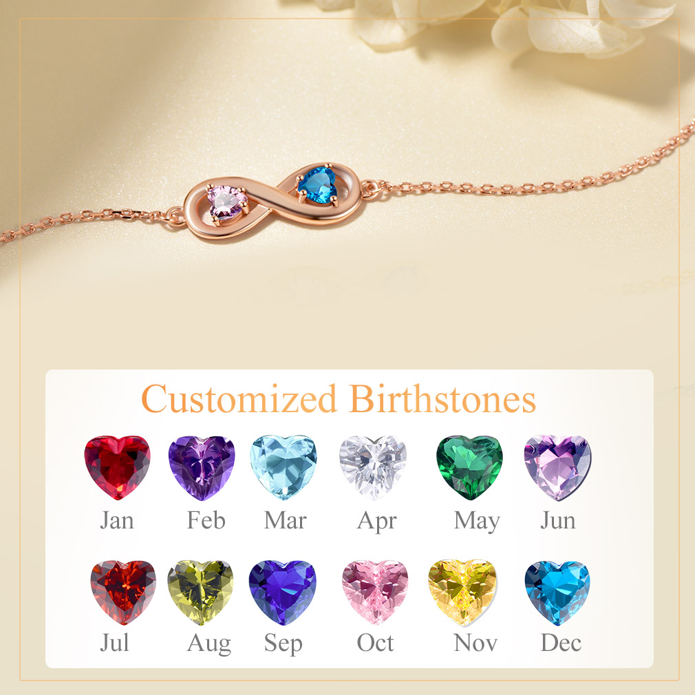 Personalized Birthstone Infinity Engraved Name Ankle Bracelet