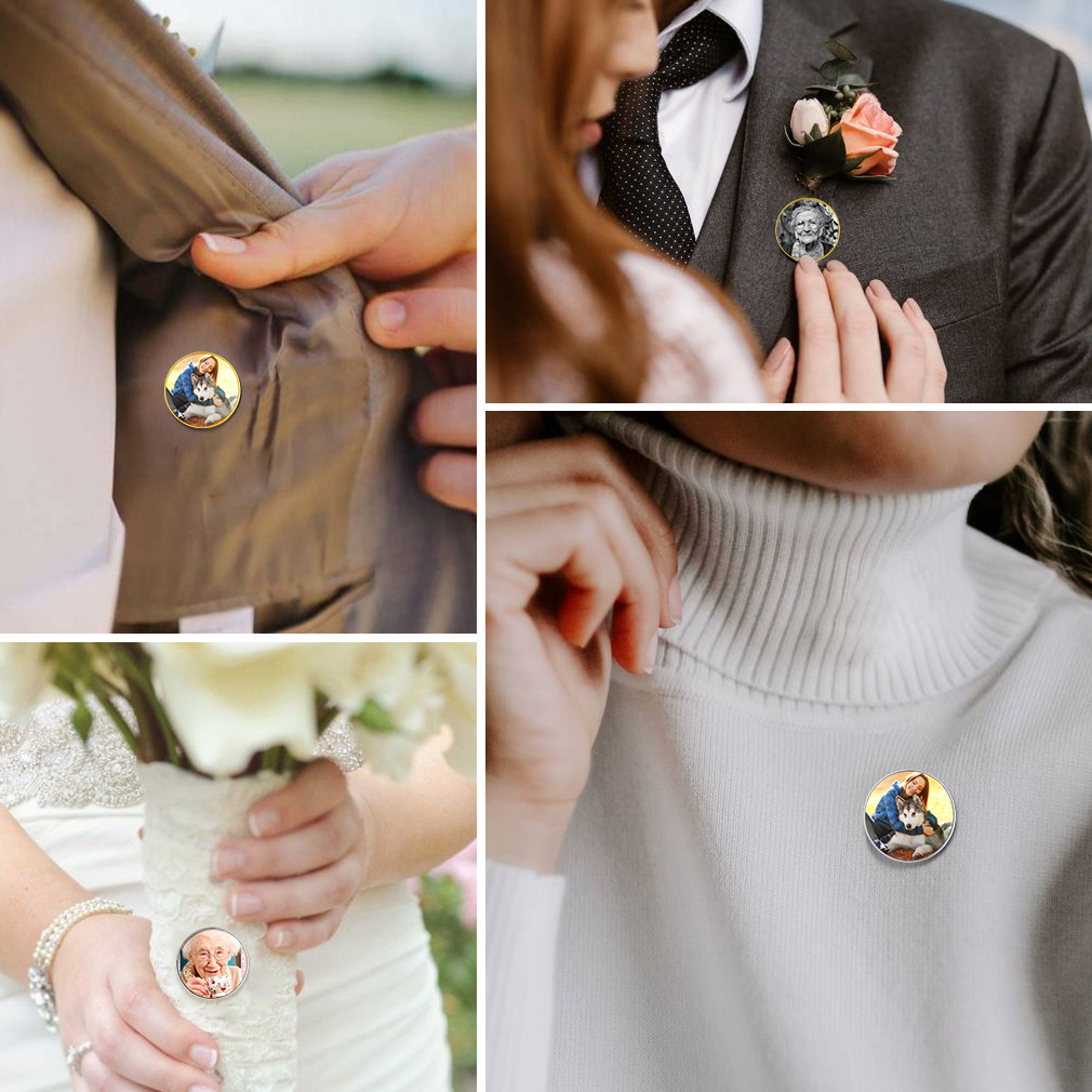 Custom Wedding Charms Photo Brooch Memorial Pins for Women Men  model show