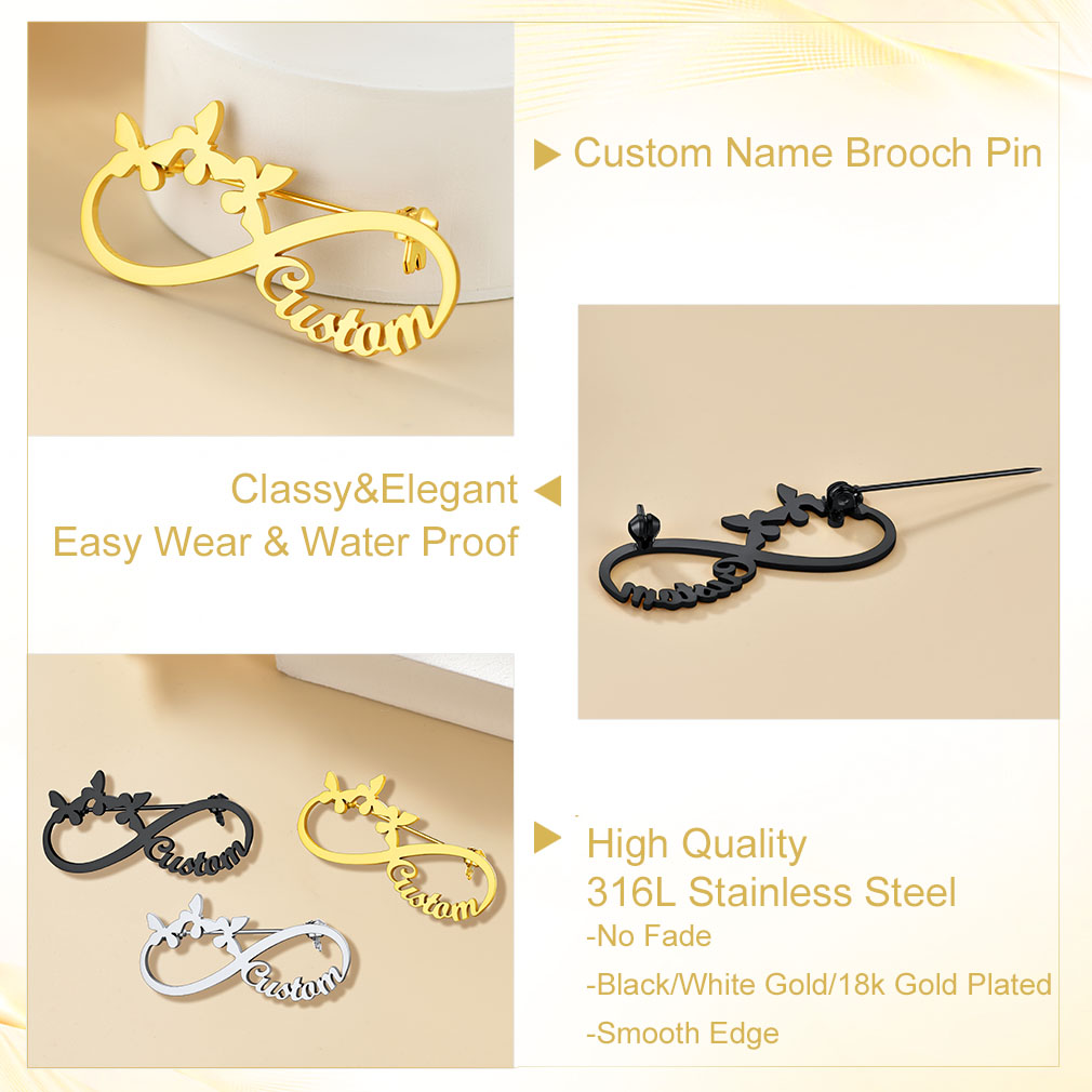 Custom Made Infinity Name Tag Pins for Women detail