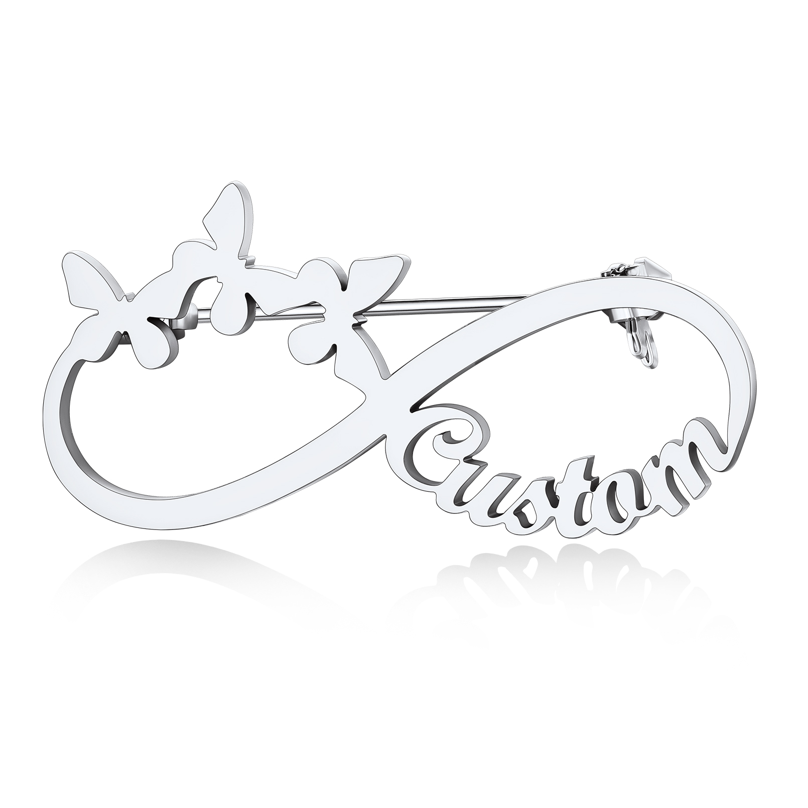 Custom Made Infinity Name Tag Pins for Women silver