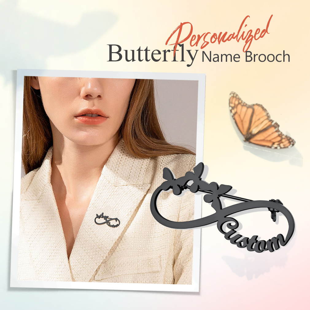 Custom Made Infinity Name Tag Pins for Women Butterfly black