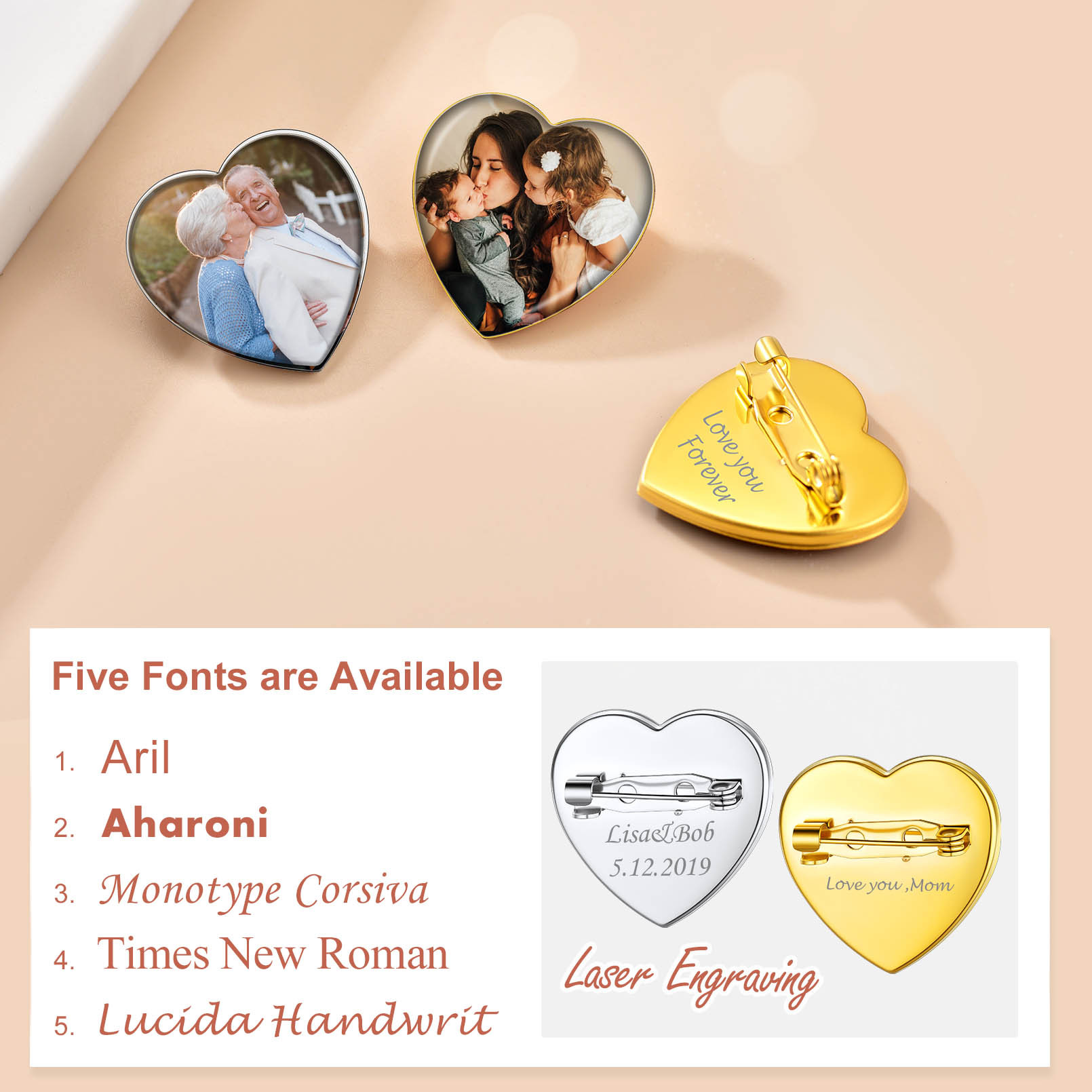 Custom Photo Brooches Wedding Charms Memorial Pins for Women Men engraved