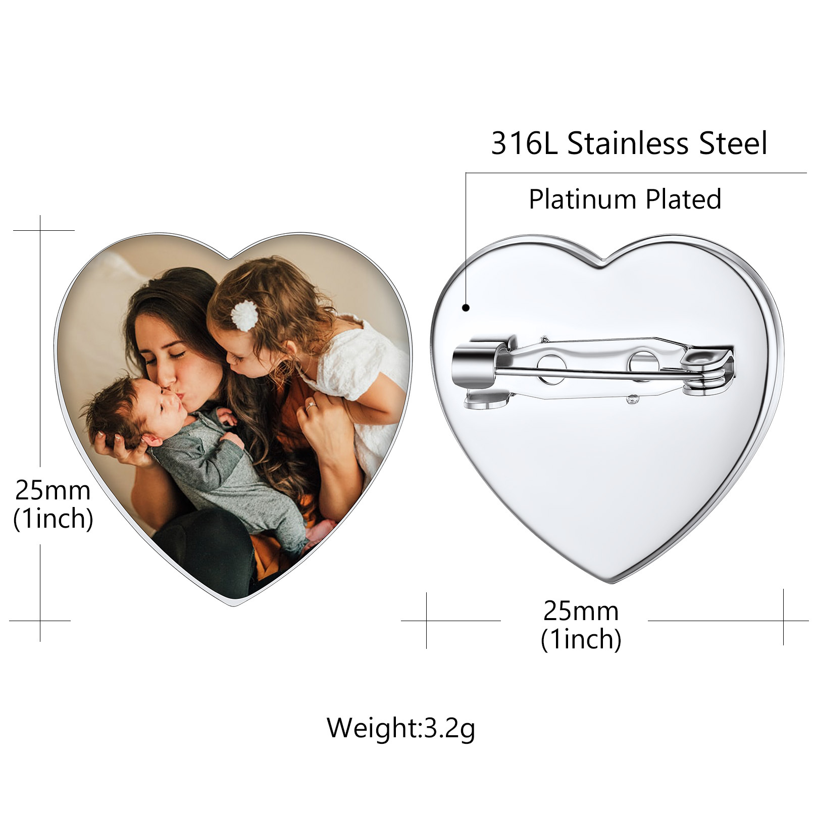 Custom Photo Brooches Wedding Charms Memorial Pins for Women Men size