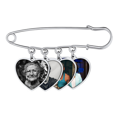 Custom Photo Memorial Pin Wedding Bouquet Charm Brooch pin 4 charms