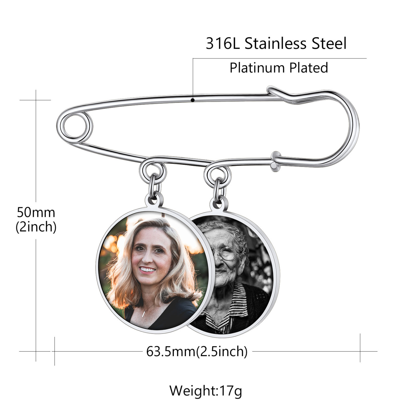 Custom Picture Wedding Bouquet Photo Brooch Memorial Pins size 2