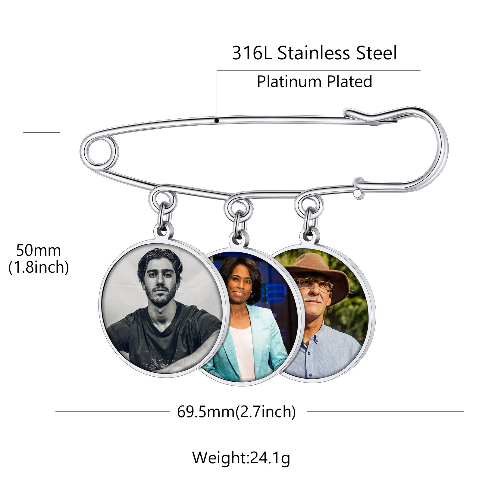 Custom Picture Wedding Bouquet Photo Brooch Memorial Pins size 3