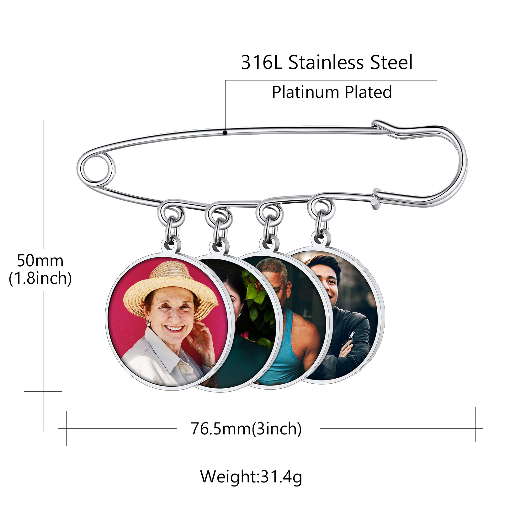 Custom Picture Wedding Bouquet Photo Brooch size 