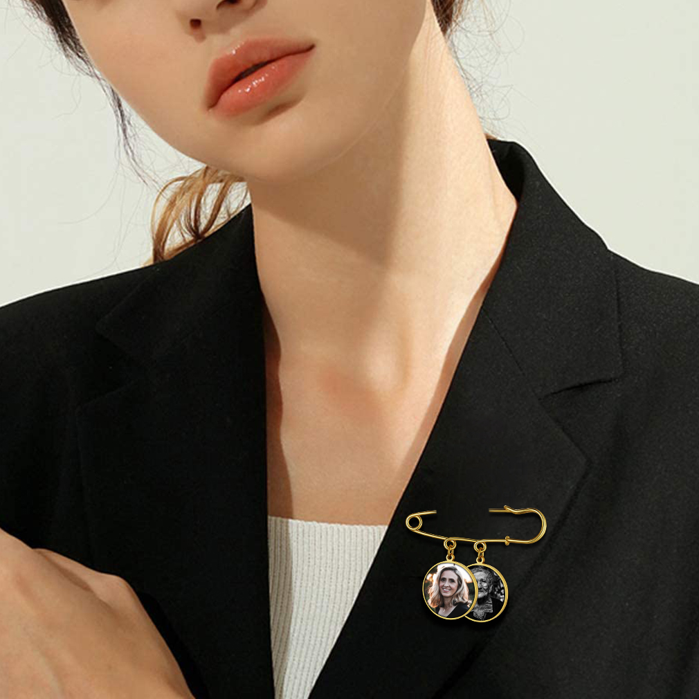 Custom Picture Wedding Bouquet Photo Brooch Memorial Pins model gold