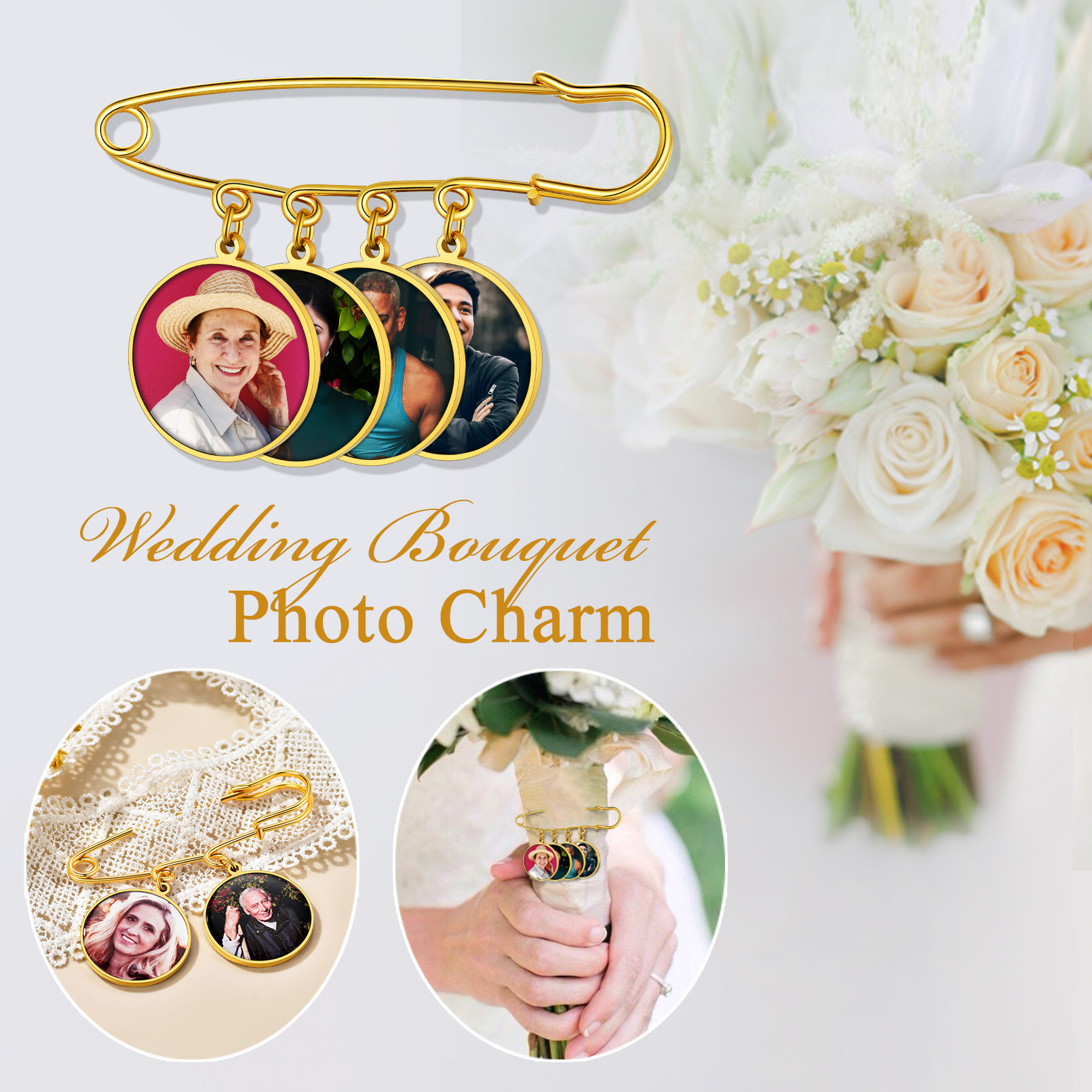 Custom Picture Wedding Bouquet Photo Brooch 