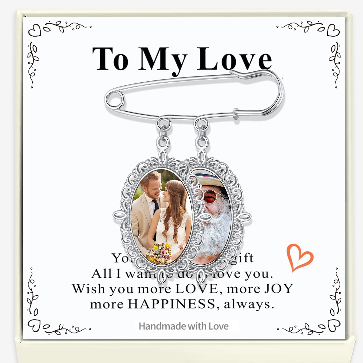 Photo Wedding Bouquet Charm with Greeting Card