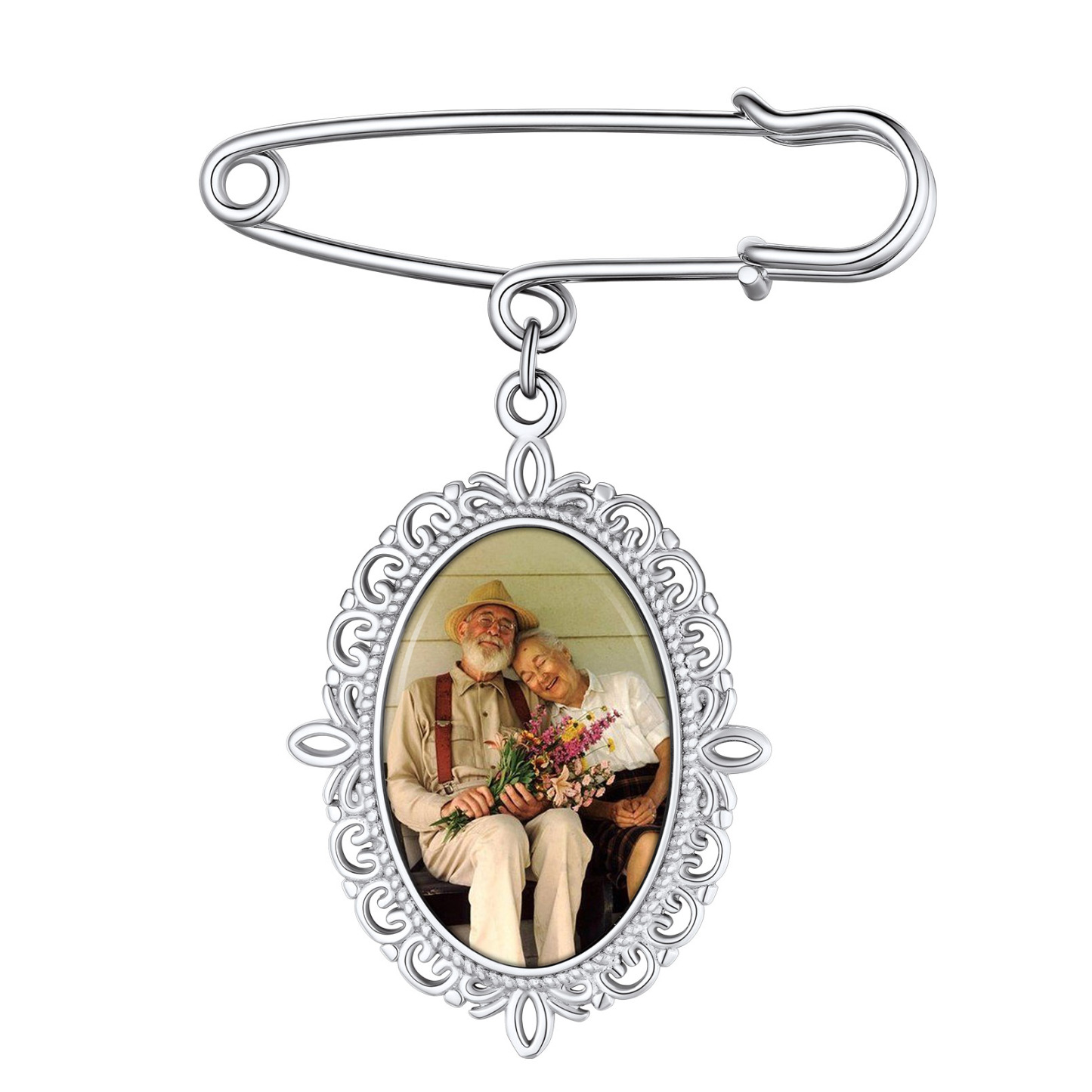 Wedding Bouquet Photo Charms Customized with 1-4 Pictures Memorial Pins silver 1