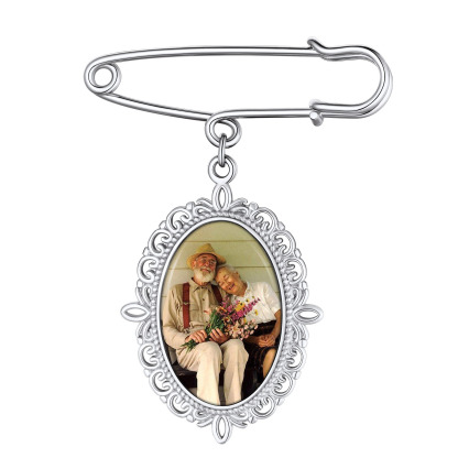 Wedding Bouquet Photo Charms Customized with 1-4 Pictures Memorial Pins silver 1