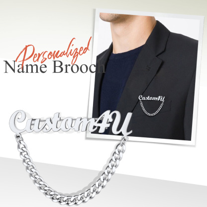 Personalized Engraved Name Brooch for Women Men
