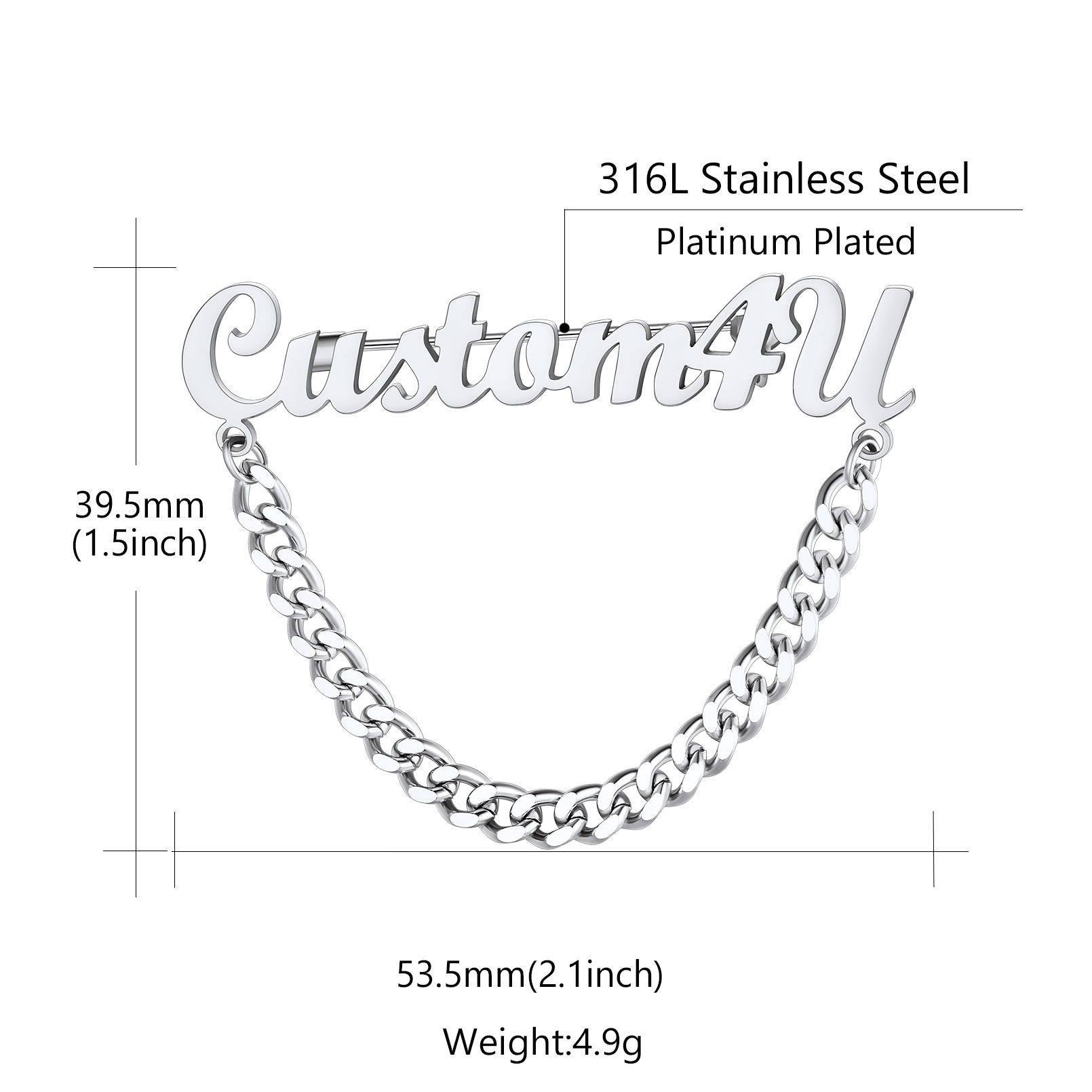 Personalized Engraved Name Pin Brooch for Women Men detail