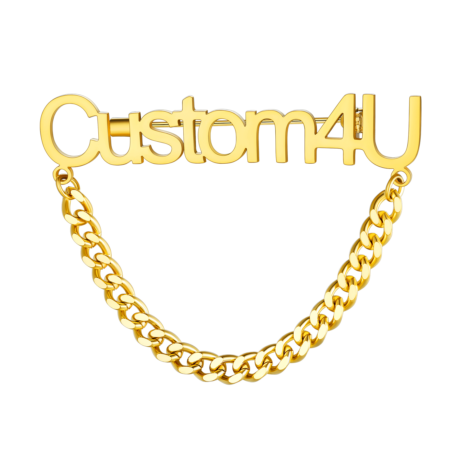 Personalized Engraved Name Pin Brooch for Women Men gold