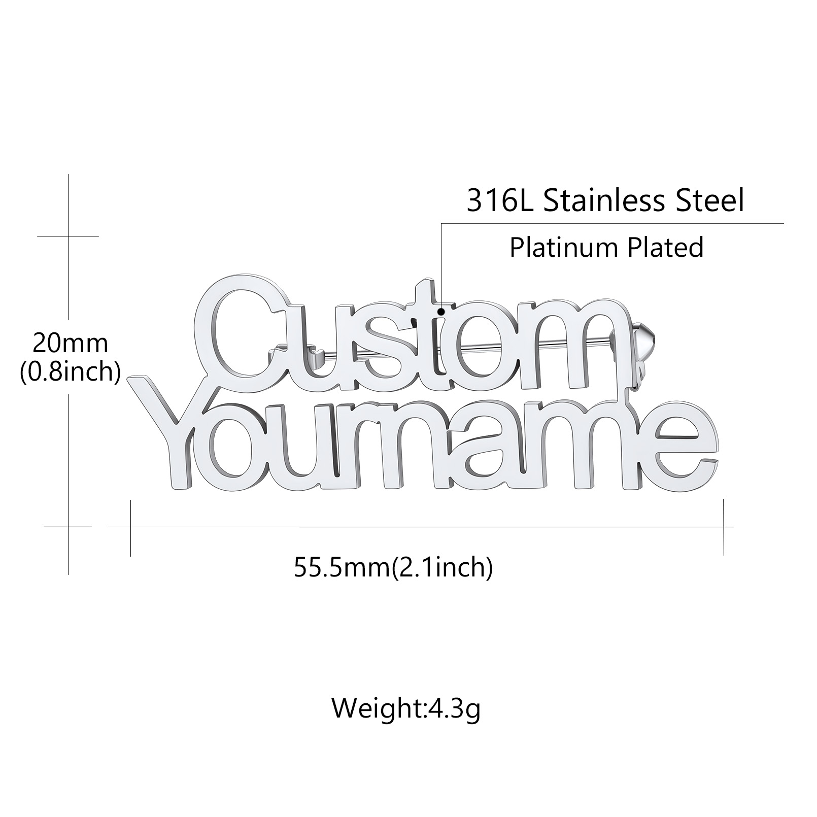 Custom Engraved Name Brooch Pin for Women Men detail