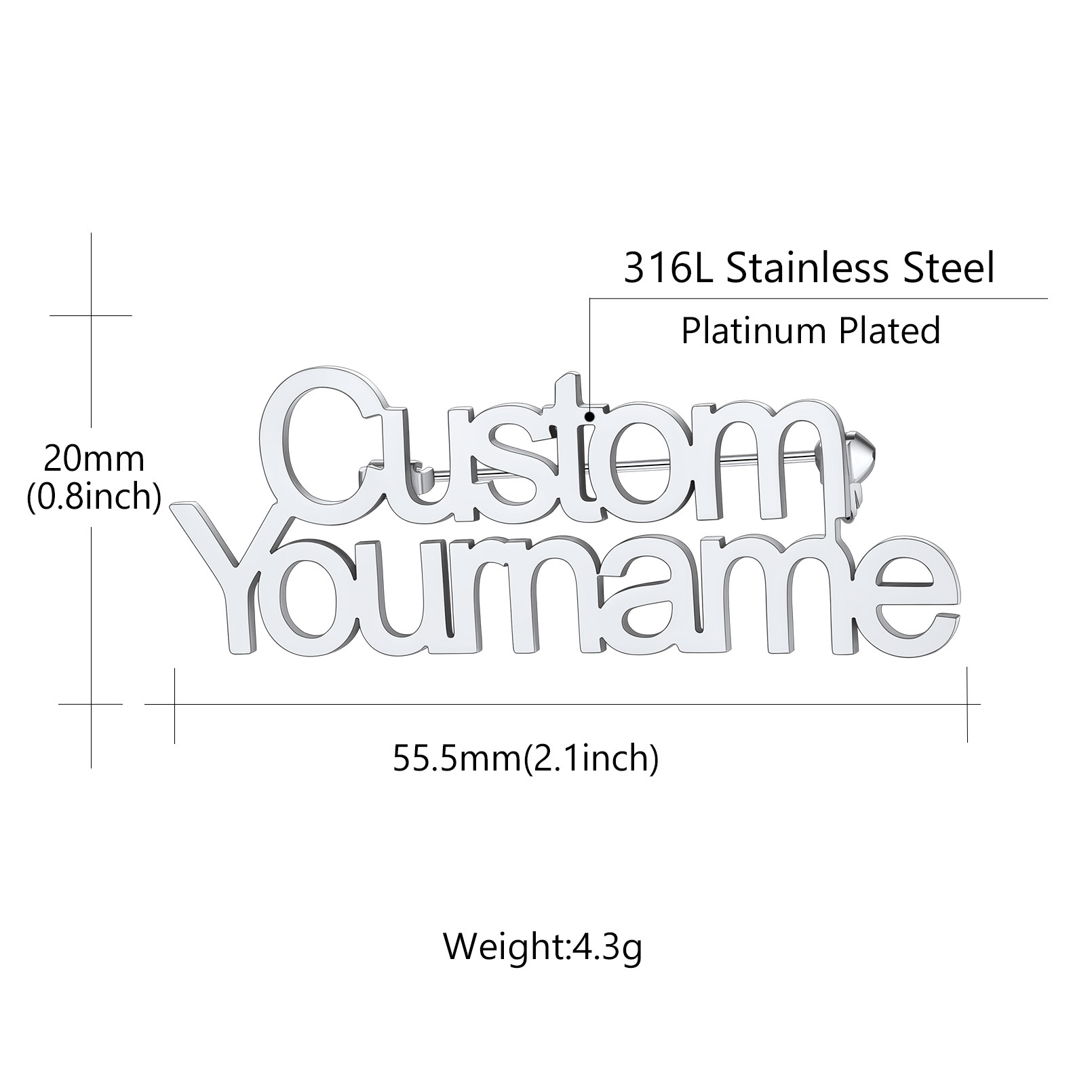 Custom Engraved Name Brooch Pin for Women Men detail