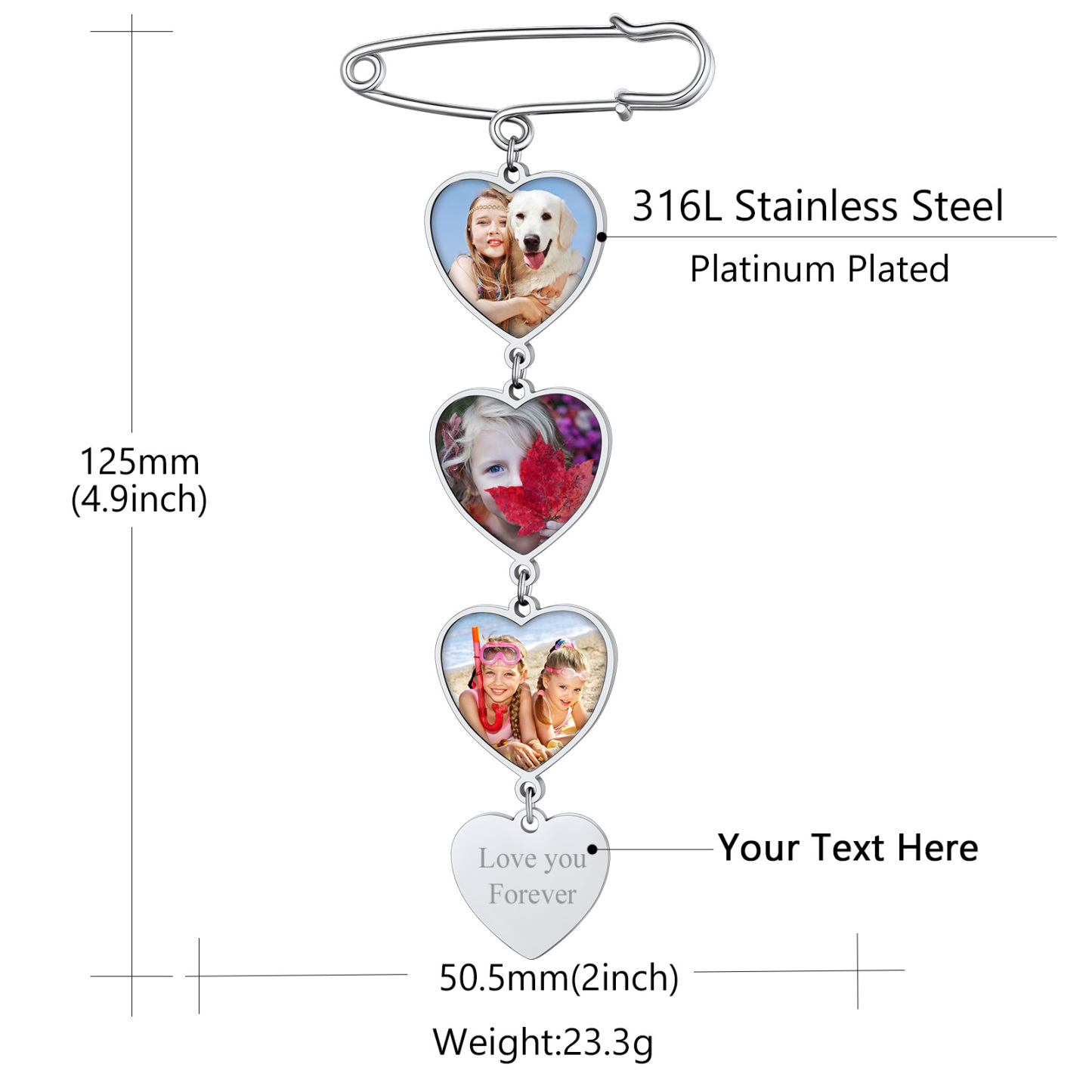 Wedding Bouquet Photo Charms Memorial Pins for Women Men size 3