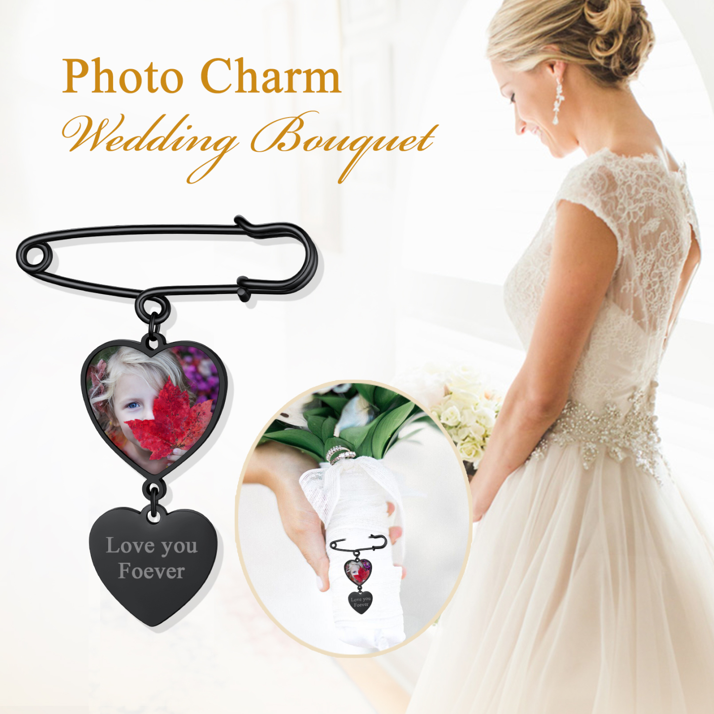 Wedding Bouquet Photo Charms with 1-4 Pictures Memorial Pins