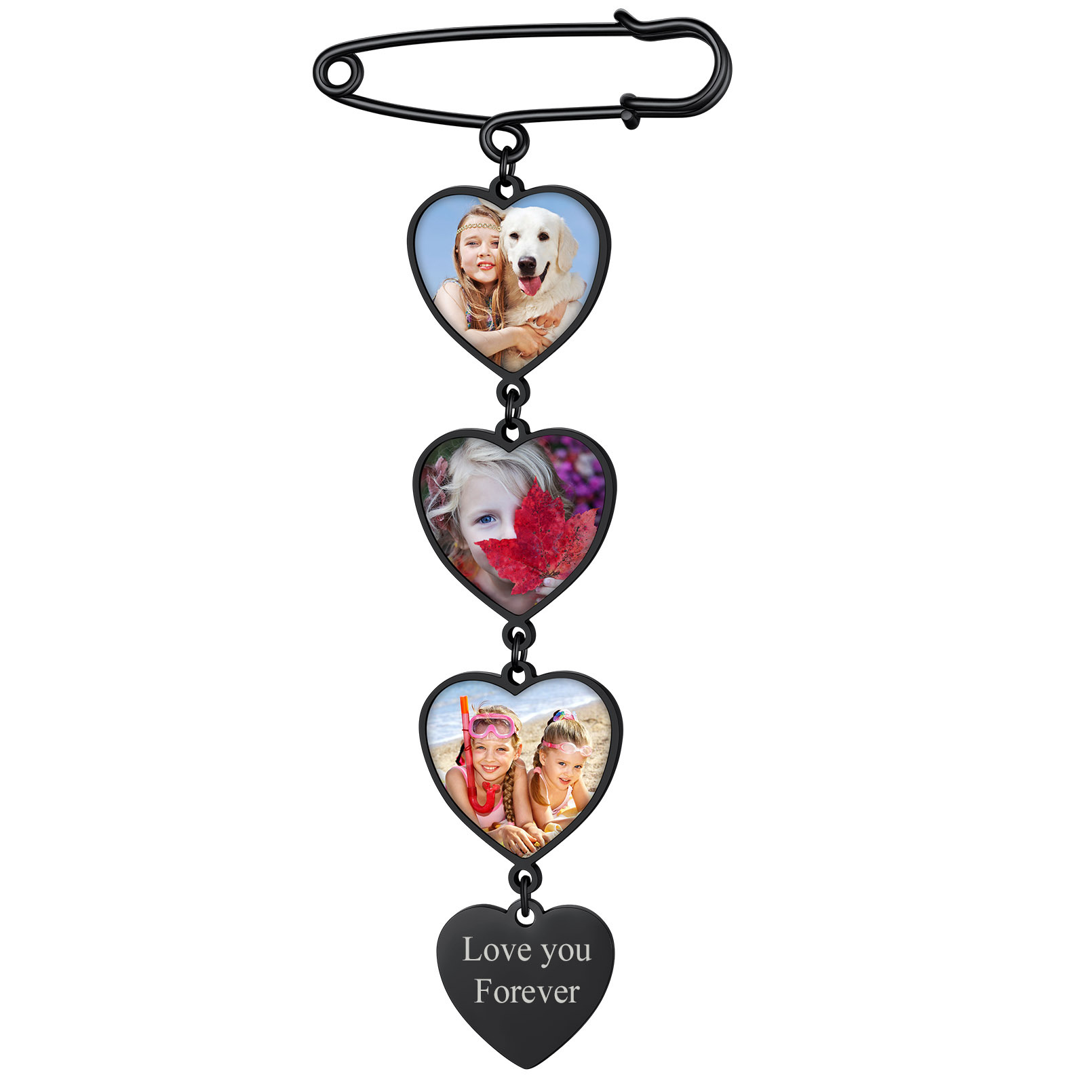 Wedding Bouquet Photo Charms Memorial Pins for Women Men black 3